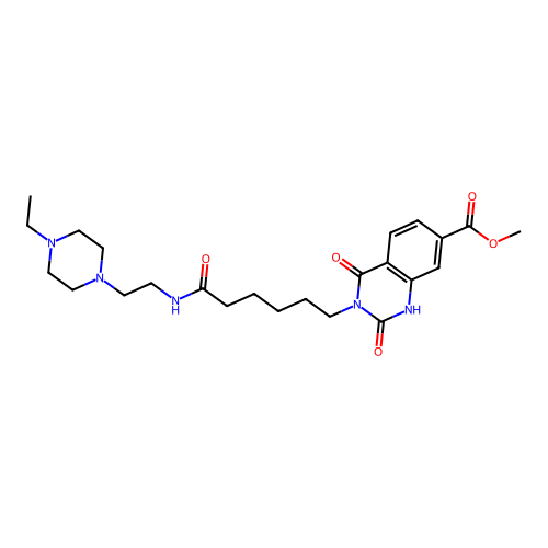 methyl 3-(5-{[2-(4-ethylpiperazin-1-yl)ethyl]carbamoyl}pentyl)-2,4-dioxo-1,2,3,4-tetrahydroquinazoline-7-carboxylate structure