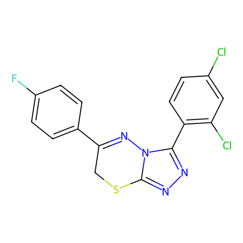 3-(2,4-dichlorophenyl)-6-(4-fluorophenyl)-7H-[1,2,4]triazolo[3,4-b][1,3,4]thiadiazine structure