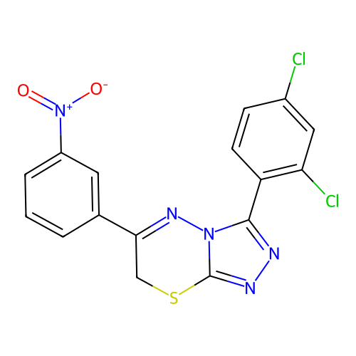 3-(2,4-dichlorophenyl)-6-(3-nitrophenyl)-7H-[1,2,4]triazolo[3,4-b][1,3,4]thiadiazine structure