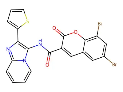 6,8-dibromo-2-oxo-N-[2-(thiophen-2-yl)imidazo[1,2-a]pyridin-3-yl]-2H-chromene-3-carboxamide structure