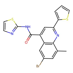 6-bromo-8-methyl-N-(1,3-thiazol-2-yl)-2-thiophen-2-ylquinoline-4-carboxamide structure