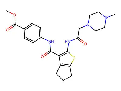 methyl 4-({2-[2-(4-methylpiperazinyl)acetylamino]-4,5,6-trihydrocyclopenta[1,2 -b]thiophen-3-yl}carbonylamino)benzoate structure