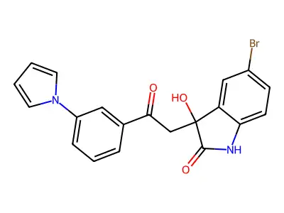 5-bromo-3-hydroxy-3-[2-oxo-2-(3-pyrrol-1-ylphenyl)ethyl]-1H-indol-2-one structure