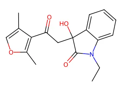 3-[2-(2,4-dimethylfuran-3-yl)-2-oxoethyl]-1-ethyl-3-hydroxy-1,3-dihydro-2H-indol-2-one structure