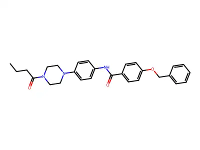 N-[4-(4-butanoylpiperazin-1-yl)phenyl]-4-phenylmethoxybenzamide structure