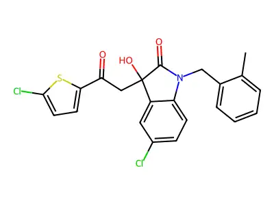 5-chloro-3-[2-(5-chlorothiophen-2-yl)-2-oxoethyl]-3-hydroxy-1-(2-methylbenzyl)-1,3-dihydro-2H-indol-2-one structure