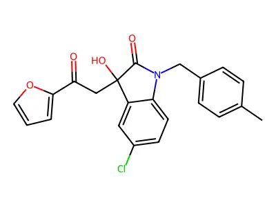 5-chloro-3-[2-(furan-2-yl)-2-oxoethyl]-3-hydroxy-1-[(4-methylphenyl)methyl]indol-2-one structure