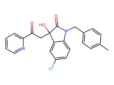 5-chloro-3-hydroxy-1-[(4-methylphenyl)methyl]-3-(2-oxo-2-pyridin-2-ylethyl)indol-2-one structure