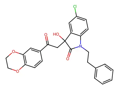 5-chloro-3-[2-(2,3-dihydro-1,4-benzodioxin-6-yl)-2-oxoethyl]-3-hydroxy-1-(2-phenylethyl)-1,3-dihydro-2H-indol-2-one structure
