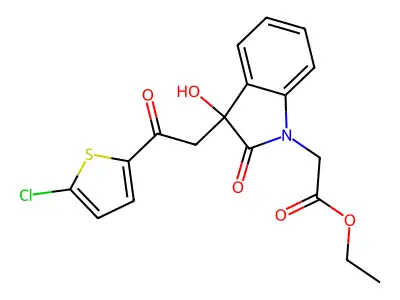 ethyl 2-(3-(2-(5-chlorothiophen-2-yl)-2-oxoethyl)-3-hydroxy-2-oxoindolin-1-yl)acetate structure