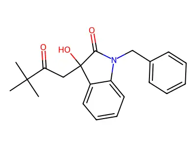 1-Benzyl-3-(3,3-dimethyl-2-oxobutyl)-3-hydroxyindol-2-one structure