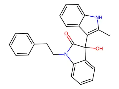 3'-hydroxy-2-methyl-1'-(2-phenylethyl)-1',3'-dihydro-1H,2'H-3,3'-biindol-2'-one structure