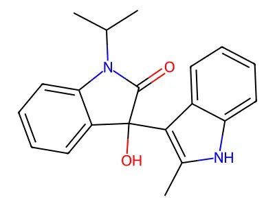 3-hydroxy-3-(2-methyl-1H-indol-3-yl)-1-propan-2-ylindol-2-one structure