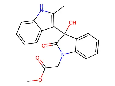methyl 2-(3-hydroxy-3-(2-methyl-1H-indol-3-yl)-2-oxoindolin-1-yl)acetate structure