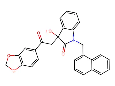 3-[2-(1,3-benzodioxol-5-yl)-2-oxoethyl]-3-hydroxy-1-(naphthalen-1-ylmethyl)indol-2-one structure