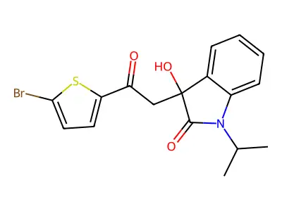 3-[2-(5-bromothiophen-2-yl)-2-oxoethyl]-3-hydroxy-1-(propan-2-yl)-1,3-dihydro-2H-indol-2-one structure