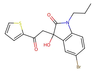5-bromo-3-hydroxy-3-(2-oxo-2-thiophen-2-ylethyl)-1-propylindol-2-one structure