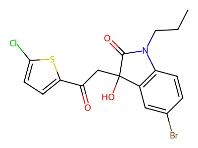 5-Bromo-3-[2-(5-chlorothiophen-2-yl)-2-oxoethyl]-3-hydroxy-1-propylindol-2-one structure