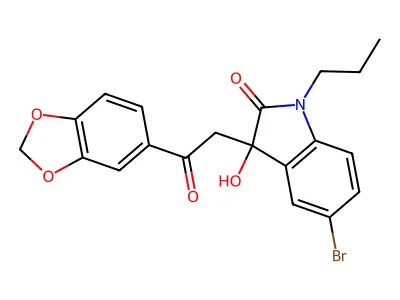 3-[2-(1,3-benzodioxol-5-yl)-2-oxoethyl]-5-bromo-3-hydroxy-1-propyl-1,3-dihydro-2H-indol-2-one structure