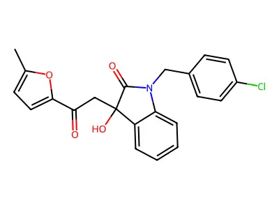 1-[(4-chlorophenyl)methyl]-3-hydroxy-3-[2-(5-methylfuran-2-yl)-2-oxoethyl]indol-2-one structure