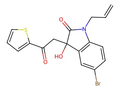 5-Bromo-3-hydroxy-3-(2-oxo-2-thiophen-2-ylethyl)-1-prop-2-enylindol-2-one structure