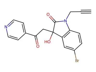 5-Bromo-3-hydroxy-3-(2-oxo-2-pyridin-4-ylethyl)-1-prop-2-ynylindol-2-one structure