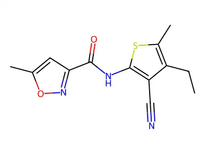 N-(3-cyano-4-ethyl-5-methylthiophen-2-yl)-5-methyl-1,2-oxazole-3-carboxamide structure