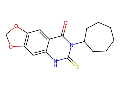 7-cycloheptyl-6-thioxo-6,7-dihydro[1,3]dioxolo[4,5-g]quinazolin-8(5H)-one structure