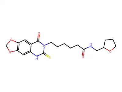 6-(8-oxo-6-thioxo-5,6-dihydro-[1,3]dioxolo[4,5-g]quinazolin-7(8H)-yl)-N-((tetrahydrofuran-2-yl)methyl)hexanamide structure