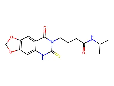 4-(8-oxo-6-sulfanylidene-5H-[1,3]dioxolo[4,5-g]quinazolin-7-yl)-N-propan-2-ylbutanamide structure