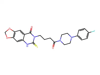 7-[4-[4-(4-fluorophenyl)piperazin-1-yl]-4-oxobutyl]-6-sulfanylidene-5H-[1,3]dioxolo[4,5-g]quinazolin-8-one structure