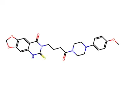 7-{4-[4-(4-methoxyphenyl)piperazin-1-yl]-4-oxobutyl}-6-sulfanylidene-2H,5H,6H,7H,8H-[1,3]dioxolo[4,5-g]quinazolin-8-one structure