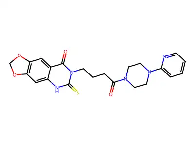 7-[4-oxo-4-(4-pyridin-2-ylpiperazin-1-yl)butyl]-6-sulfanylidene-5H-[1,3]dioxolo[4,5-g]quinazolin-8-one structure