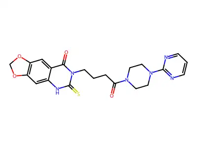 7-[4-oxo-4-(4-pyrimidin-2-ylpiperazin-1-yl)butyl]-6-sulfanylidene-5H-[1,3]dioxolo[4,5-g]quinazolin-8-one structure