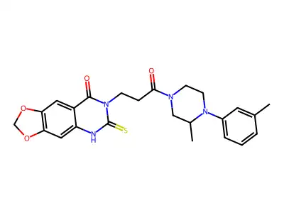 7-[3-[3-methyl-4-(3-methylphenyl)piperazin-1-yl]-3-oxopropyl]-6-sulfanylidene-5H-[1,3]dioxolo[4,5-g]quinazolin-8-one structure