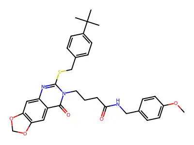 4-(6-{[(4-tert-butylphenyl)methyl]sulfanyl}-8-oxo-2H,7H,8H-[1,3]dioxolo[4,5-g]quinazolin-7-yl)-N-[(4-methoxyphenyl)methyl]butanamide structure