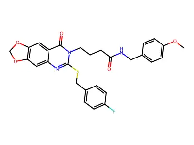 4-(6-{[(4-fluorophenyl)methyl]sulfanyl}-8-oxo-2H,7H,8H-[1,3]dioxolo[4,5-g]quinazolin-7-yl)-N-[(4-methoxyphenyl)methyl]butanamide structure
