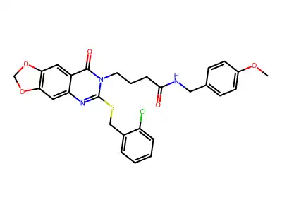 4-(6-{[(2-chlorophenyl)methyl]sulfanyl}-8-oxo-2H,7H,8H-[1,3]dioxolo[4,5-g]quinazolin-7-yl)-N-[(4-methoxyphenyl)methyl]butanamide structure