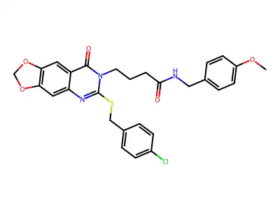 4-(6-{[(4-chlorophenyl)methyl]sulfanyl}-8-oxo-2H,7H,8H-[1,3]dioxolo[4,5-g]quinazolin-7-yl)-N-[(4-methoxyphenyl)methyl]butanamide structure