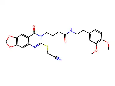 4-{6-[(cyanomethyl)sulfanyl]-8-oxo-2H,7H,8H-[1,3]dioxolo[4,5-g]quinazolin-7-yl}-N-[2-(3,4-dimethoxyphenyl)ethyl]butanamide structure