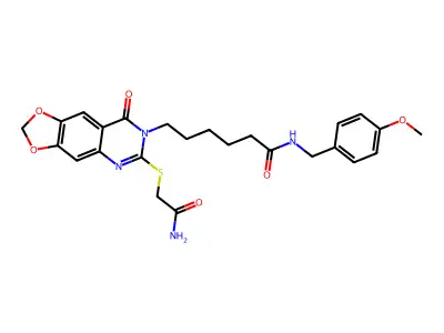 6-{6-[(carbamoylmethyl)sulfanyl]-8-oxo-2H,7H,8H-[1,3]dioxolo[4,5-g]quinazolin-7-yl}-N-[(4-methoxyphenyl)methyl]hexanamide structure