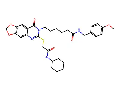 6-(6-{[(cyclohexylcarbamoyl)methyl]sulfanyl}-8-oxo-2H,7H,8H-[1,3]dioxolo[4,5-g]quinazolin-7-yl)-N-[(4-methoxyphenyl)methyl]hexanamide structure