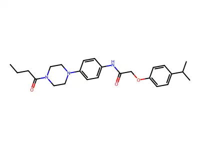 N-[4-(4-butanoylpiperazin-1-yl)phenyl]-2-(4-propan-2-ylphenoxy)acetamide structure