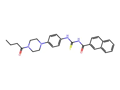 N-[[4-(4-butanoylpiperazin-1-yl)phenyl]carbamothioyl]naphthalene-2-carboxamide structure