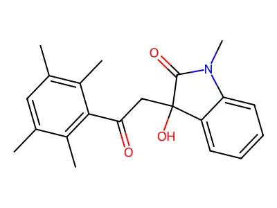 3-hydroxy-1-methyl-3-[2-oxo-2-(2,3,5,6-tetramethylphenyl)ethyl]-1,3-dihydro-2H-indol-2-one structure