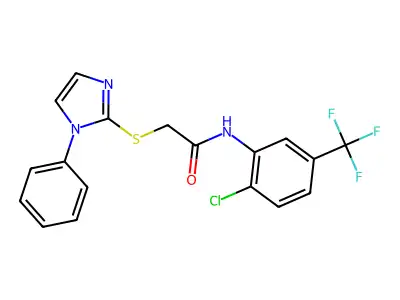 N-[2-chloro-5-(trifluoromethyl)phenyl]-2-[(1-phenyl-1H-imidazol-2-yl)sulfanyl]acetamide structure