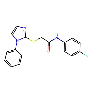 N-(4-fluorophenyl)-2-(1-phenylimidazol-2-yl)sulfanylacetamide structure
