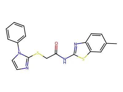 N-(6-methylbenzo[d]thiazol-2-yl)-2-((1-phenyl-1H-imidazol-2-yl)thio)acetamide structure