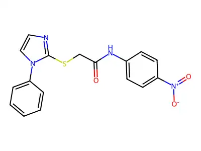 N-(4-nitrophenyl)-2-((1-phenyl-1H-imidazol-2-yl)thio)acetamide structure