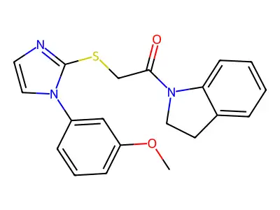 1-({[1-(3-methoxyphenyl)-1H-imidazol-2-yl]thio}acetyl)indoline structure